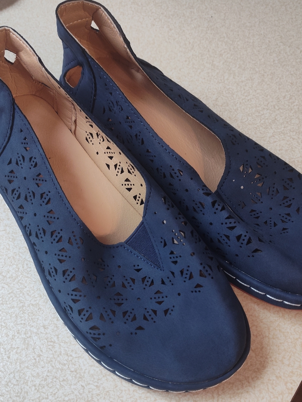 Women’s Navy Laser-Cut Slip-On Flats